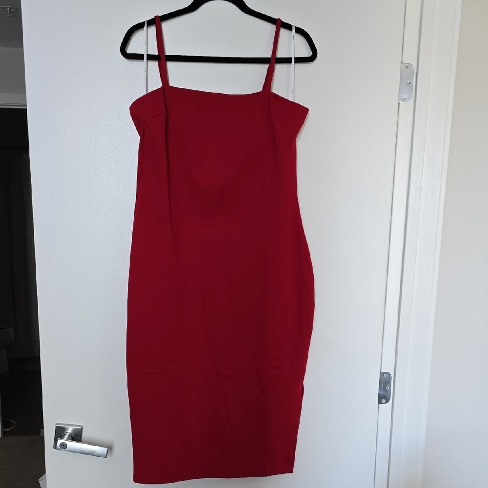 Lulu's Red Sheath Midi Dress Spaghetti Strap Cocktail